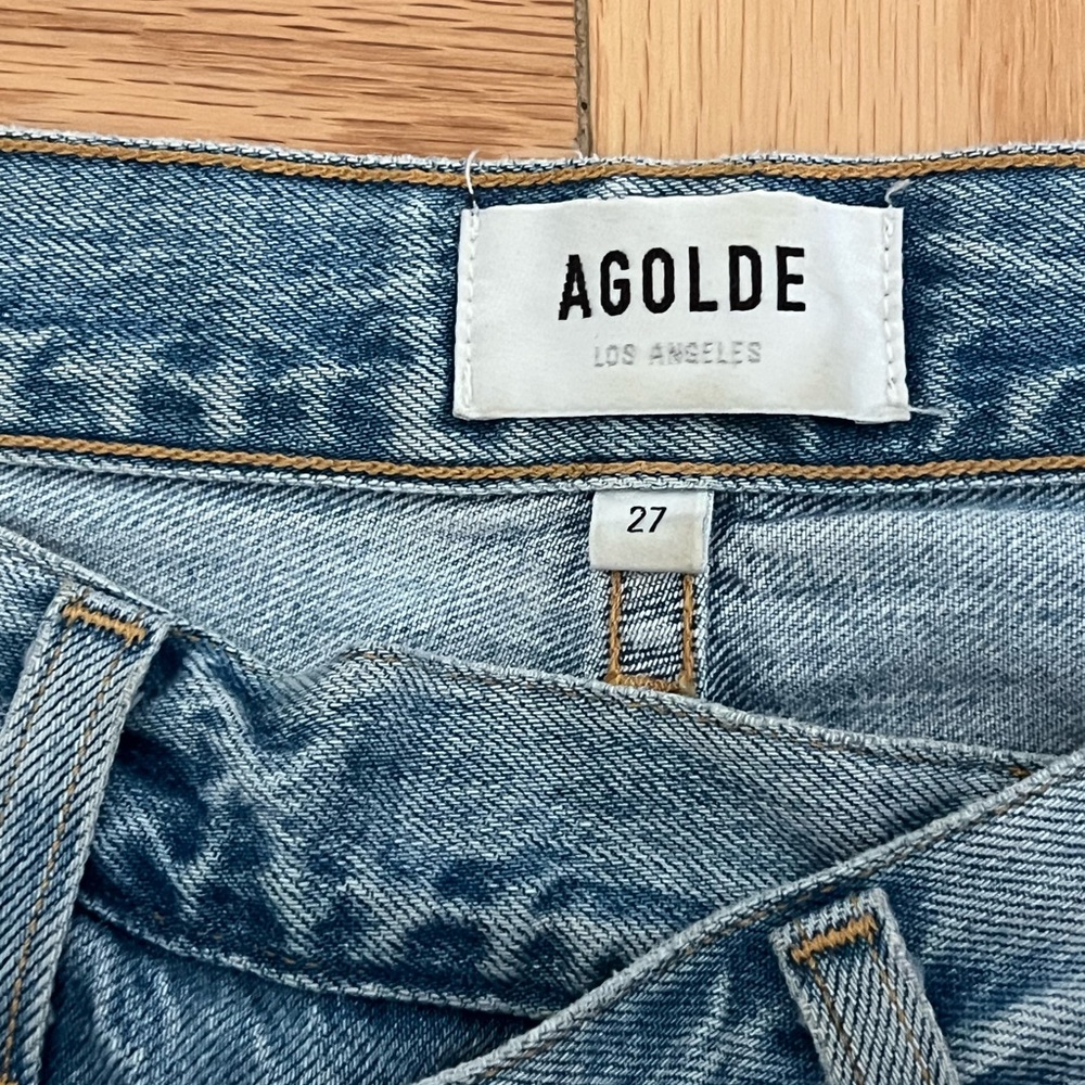 Agolde Light Blue Denim Jeans Criss Cross Button - Picture 2 of 3